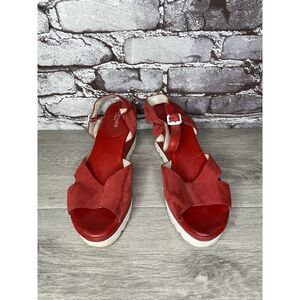 Bournazos Athens Red Suede Leather Ankle Strap Wedge Sandals Women Sz 39EU/8.5US